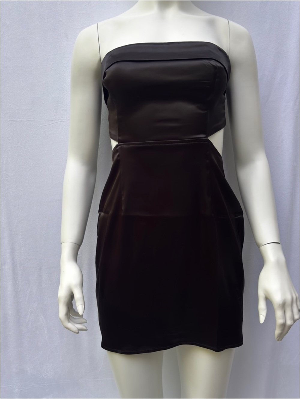 Strapless Cutout Satin Mini Dress Sz L RUNS SMALL Sky to Moon